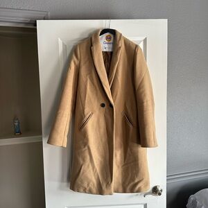 Stradivarius Camel Wool-Blend Coat | Double Breasted | Size M